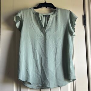 Adrianna Papell Green Puff Sleeve Blouse with Mandarin Collar